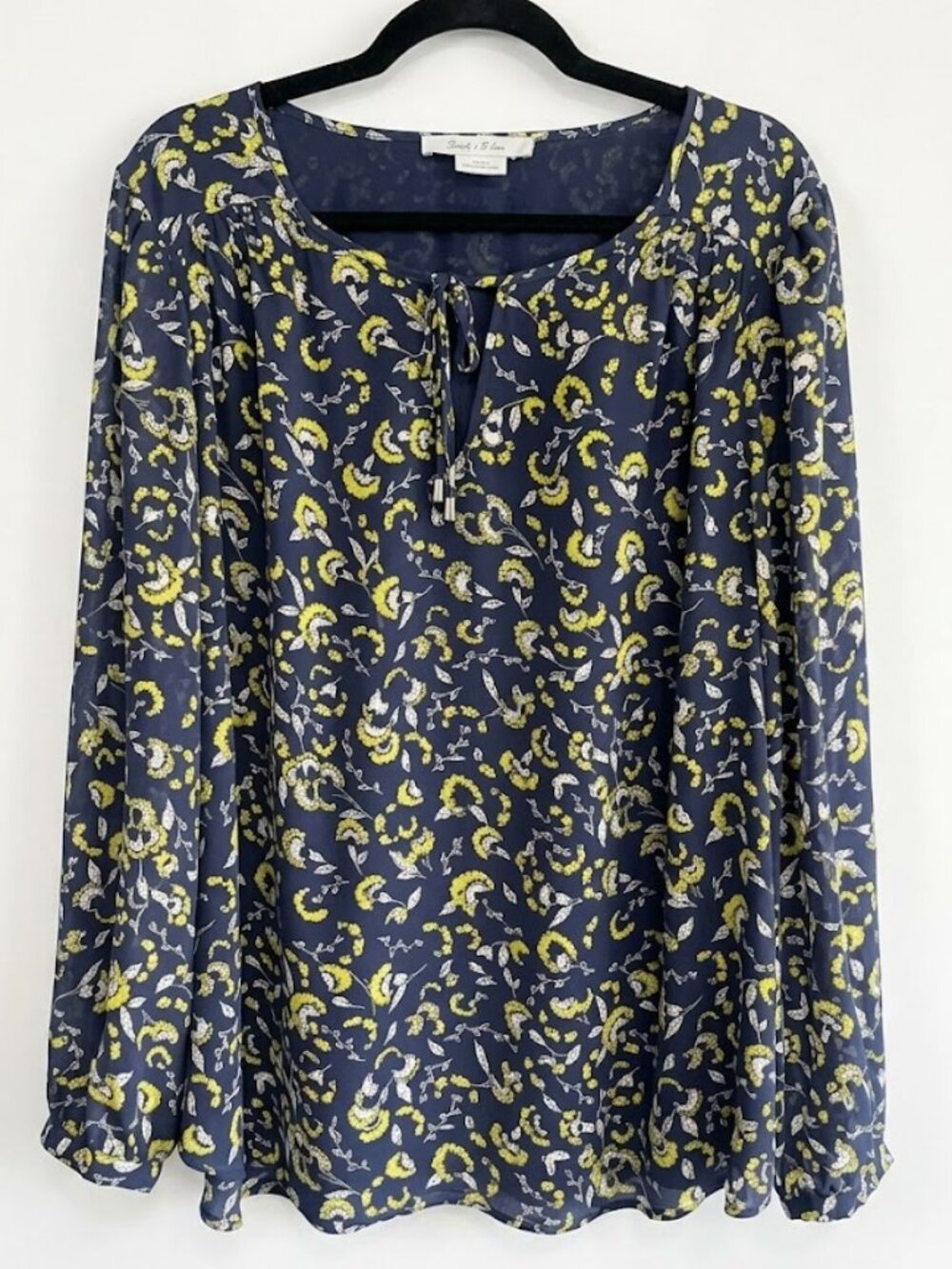 Penningtons Navy and Yellow Floral Plus Size Boho Blouse - Size 2X
